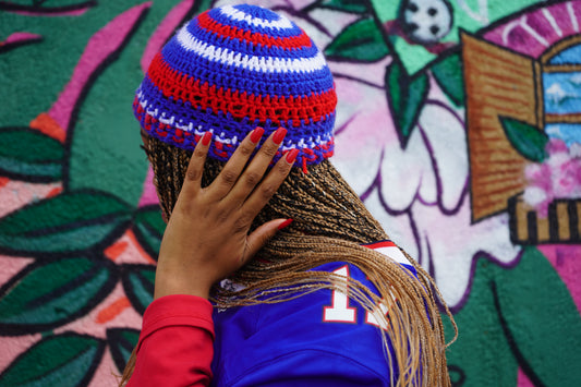 Blue striped Crochet Beanie