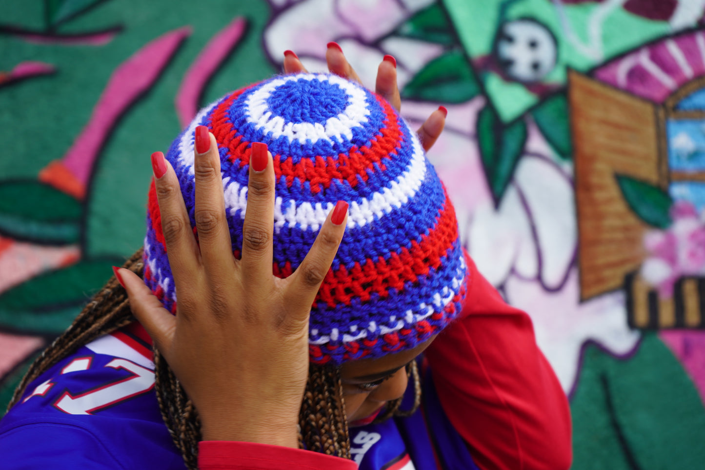 Blue striped Crochet Beanie